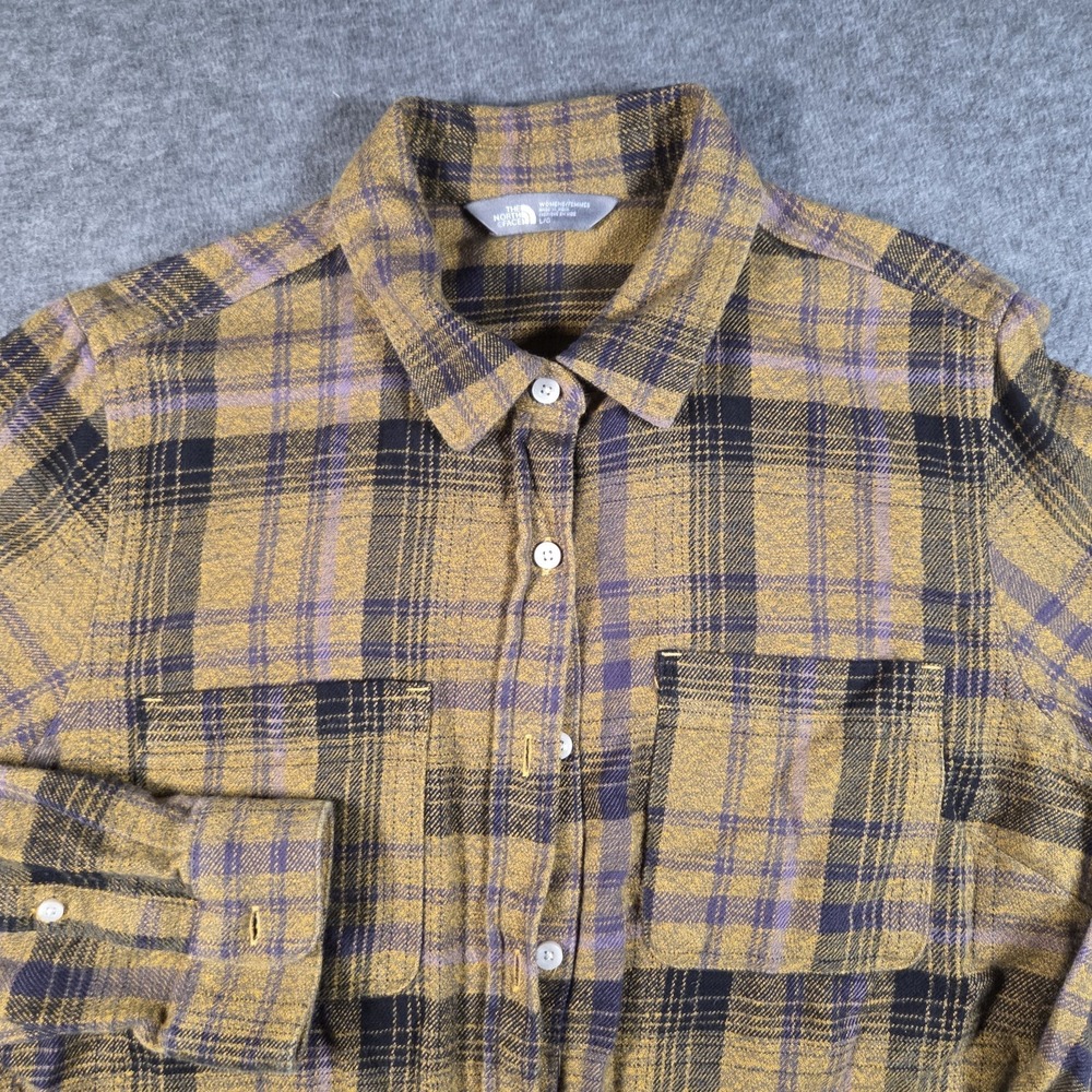 The North Face womens Yellow Black Long Sleeve Plaid Flannel Shirt Size L